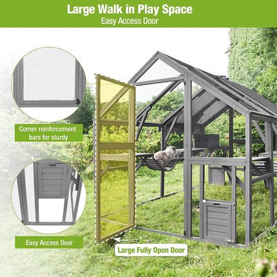 Segmart Cat House Outdoor Catio, 108.7'' Weatherproof UV Proof Walk-in Catio Large Cat Enclosure Surper Large for 15-20 Cats, Cat Cage Iguana Cage with Sunshine Board & Bouncy Bridge, Dark Grey