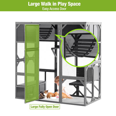 Segmart Cat House Outdoor Catio Wooden Walk-in Cat Enclosure Large for Multiple Cats, Upgrade Luxurious Wooden Cat Condo Cage Indoor Playpen with Sunshine Board, Dark Grey