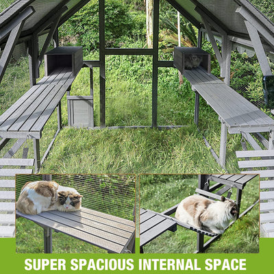 Segmart Cat House Outdoor Catio, 108.7'' Weatherproof UV Proof Walk-in Catio Large Cat Enclosure Surper Large for 15-20 Cats, Cat Cage Iguana Cage with Sunshine Board & Bouncy Bridge, Dark Grey