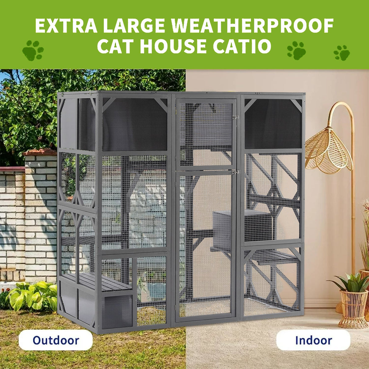 Segmart Large Catio Cat House, Outdoor Wooden Cat Catio Enclosure with ...