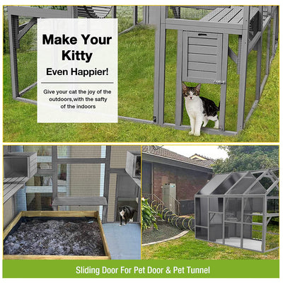 Cat House Outdoor Luxurious Cat Condo, Segmart Walk-in Weatherproof UV Proof Walk in Catio Enclosure Iguana Cage with Sunshine Board, Super Large Enter Door, Sleeping Houses, Bridges, Dark Grey