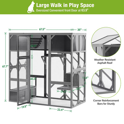 Segmart Cat House Outdoor Catio Wooden Walk-in Cat Enclosure Large for Multiple Cats, Upgrade Luxurious Wooden Cat Condo Cage Indoor Playpen with Sunshine Board, Dark Grey