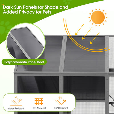 Segmart Grey Cat House Large 108.7'', Weatherproof UV Proof Walk-in Wooden Cat Enclosure Large for Multiple Cats, Upgrade Luxury Cat Condo Cage Playpen with Sunshine Board, Dark Grey