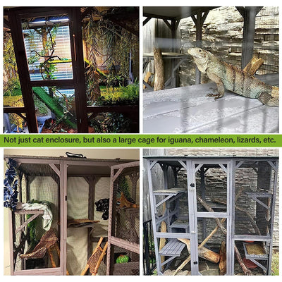 Segmart Large Catio Cat House, Outdoor Wooden Cat Catio Enclosure with Sunshine Board, Outdoor Walk-in Weatherproof UV Proof Cat Condo Playpen Enclosures for Cats, Dark Grey