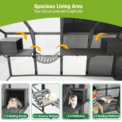 Cat House Outdoor Luxurious Cat Condo, Segmart Walk-in Weatherproof UV Proof Walk in Catio Enclosure Iguana Cage with Sunshine Board, Super Large Enter Door, Sleeping Houses, Bridges, Dark Grey