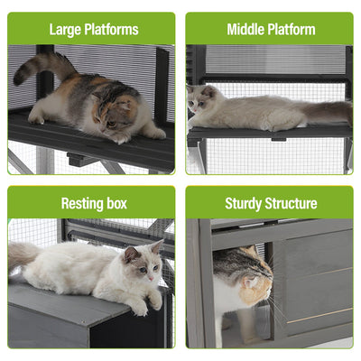 Segmart Large Catio Cat House, Outdoor Wooden Cat Catio Enclosure with Sunshine Board, Outdoor Walk-in Weatherproof UV Proof Cat Condo Playpen Enclosures for Cats, Dark Grey