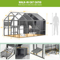 Segmart Cat House Outdoor Catio, 108.7'' Weatherproof UV Proof Walk-in Catio Large Cat Enclosure Surper Large for 15-20 Cats, Cat Cage Iguana Cage with Sunshine Board & Bouncy Bridge, Dark Grey