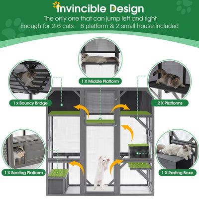 Segmart Large Catio Cat House, Outdoor Wooden Cat Catio Enclosure with Sunshine Board, Outdoor Walk-in Weatherproof UV Proof Cat Condo Playpen Enclosures for Cats, Dark Grey