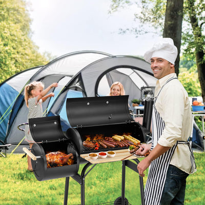 Segmart Charcoal Grill with Offset Smoker & Side Table, Portable Outdoor Camping Barrel BBQ Oven with Wheels, Black
