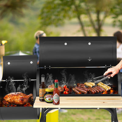 Segmart Charcoal Grill with Offset Smoker & Side Table, Portable Outdoor Camping Barrel BBQ Oven with Wheels, Black