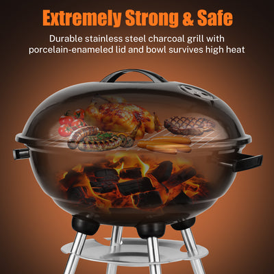 Segmart Kettle Charcoal Grill, 18 Inch Portable Camping BBQ Grill with Wheels for Outdoor Cooking Picnic Barbecue, Black