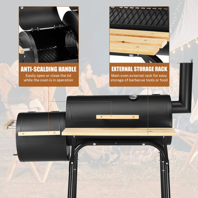 Segmart Charcoal Grill with Offset Smoker & Side Table, Portable Outdoor Camping Barrel BBQ Oven with Wheels, Black