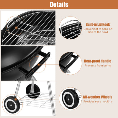 Segmart Kettle Charcoal Grill, 18 Inch Portable Camping BBQ Grill with Wheels for Outdoor Cooking Picnic Barbecue, Black