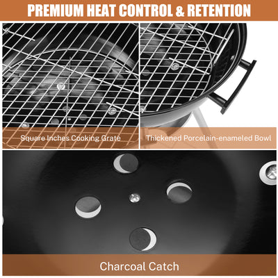 Segmart Kettle Charcoal Grill, 18 Inch Portable Camping BBQ Grill with Wheels for Outdoor Cooking Picnic Barbecue, Black