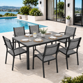 7 Piece Outdoor Dining Set, Patio Dining Table Set for 6 Persons, Garden Patio Textilene Dining Furniture Set with Plastic-Wood Tabletop, Dining Table Chairs Conversation Set for Deck Patio