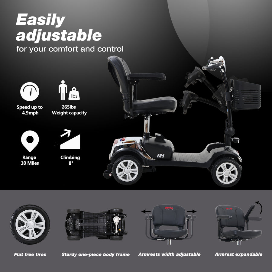 Segmart Mobility Scooter for Seniors, 20''W Armrest, Rear Suspension, Front Rear Light, 300lbs, Chrome