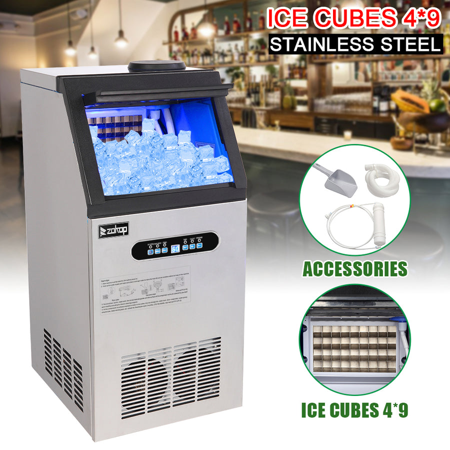 Commercial Ice Maker Machine, Portable Freestanding Built-In Stainless Steel Ice Maker, 110lbs/24h, 33lbs Storage, Under Counter Automatic Ice Machine for Restaurant Bar Cafe, ETL Listed, S6133