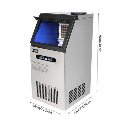 Commercial Ice Maker Machine, Portable Freestanding Built-In Stainless Steel Ice Maker, 110lbs/24h, 24lbs Storage, Under Counter Automatic Ice Machine for Restaurant Bar Cafe, S11465