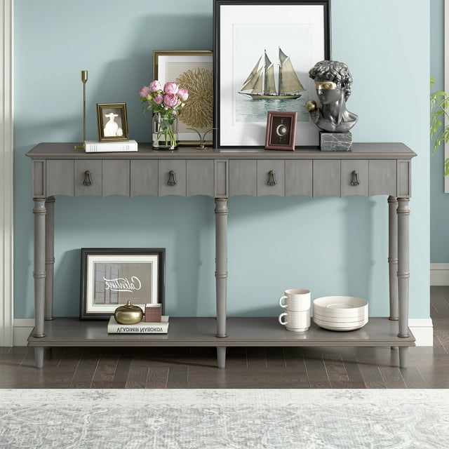 Wood Console Table with 4 Drawers, Hallway Buffet Sideboard Desk with ...