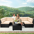 SEGMART Outdoor Conversation Seats Set! 7PCS Patio Conversation Seats Set with Coffee Table, All-Weather Wicker Sofa for Patio & Garden w/2 Corner Seats, 12 Padded Cushions, 2 Ottomans, Beige, S8359