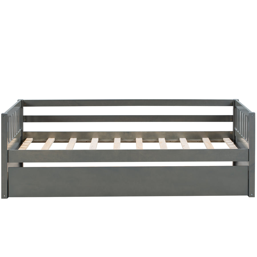 Twin Daybed Bed, SEGMART Captain Sofa Bed with 2 Storage Drawers, Wood Twin Daybed Bed with 10 Slats Strong Support, Farmhouse Style Solid Wood Bedframe for Kid's Room, Teens, Grey, S321