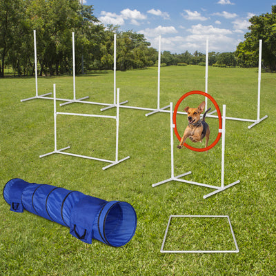 Segmart Dog Agility Equipments, Dog Agility Course Backyard Set with Tunnel, Agility Hurdle, 6 Weave Poles, Jump Ring, Pause Box and Storage Bag, Obstacle Course Jumping Practice Outdoor Game