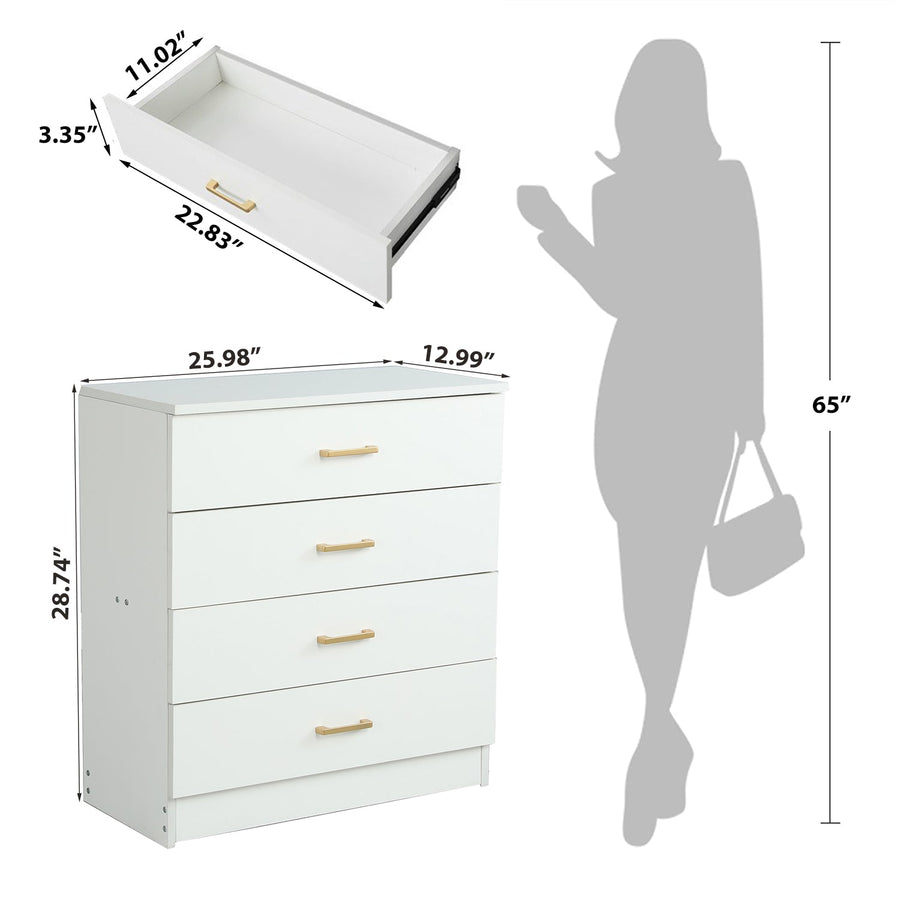 White Wood Chest Cabinet, SEGMART 26'' x 13'' x 29'' Durable MDF Wood Chest Cabinet with Metal Handles, Simple Bedroom Furniture Chest of Drawers for Closet to Storing Clothes, Cosmetic, S7893