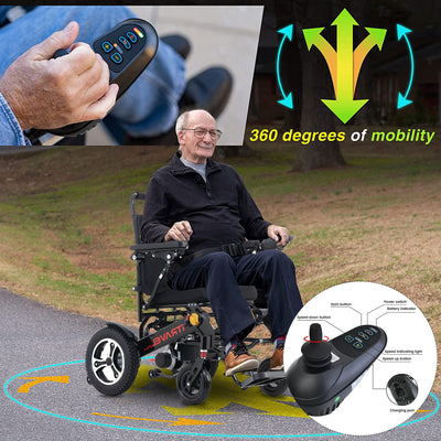 Segmart Foldable Electric Wheelchairs for Adults & Disabled, 300LBS Durable Lightweight Portable Power Carry Wheelchair Travel up to 15 Miles, Black