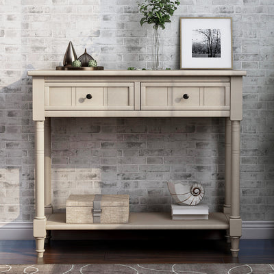 Entryway Table with Storage, SEGMART Console Table with Drawers, Solid Wood Entryway Table with Shelf, Modern Entry Table Console Table for Living Room Entryway Hallway Foyer, Retro Grey