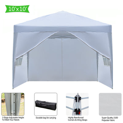 SEGMART 10 x 10 Canopy Tent with 4 Removable SideWalls for Patio Garden, Sunshade Outdoor Gazebo BBQ Shelter Pavilion, for Party Wedding Catering Gazebo Garden Beach Camping Patio, White, S10667