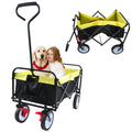 Segmart Wagon Utility Cart, Folding Outdoor Beach Wagon with Adjustable Handle & 2 Mesh Cup Holders, Wagon Perfect for Camping, Concerts, Sporting Events, Beach, 150lbs, Black + Yellow, S10484