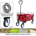Segmart Folding Wagon Camp Cart, Outdoor Beach Wagon with Adjustable Handle & 2 Mesh Cup Holders, Utility Wagon Perfect for Camping, Beach, 150lbs, Red, S10484