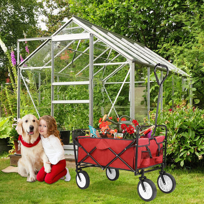 Segmart Folding Wagon Camp Cart, Outdoor Beach Wagon with Adjustable Handle & 2 Mesh Cup Holders, Utility Wagon Perfect for Camping, Beach, 150lbs, Red, S10484