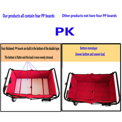 Segmart Folding Wagon Camp Cart, Outdoor Beach Wagon with Adjustable Handle & 2 Mesh Cup Holders, Utility Wagon Perfect for Camping, Beach, 150lbs, Red, S10484