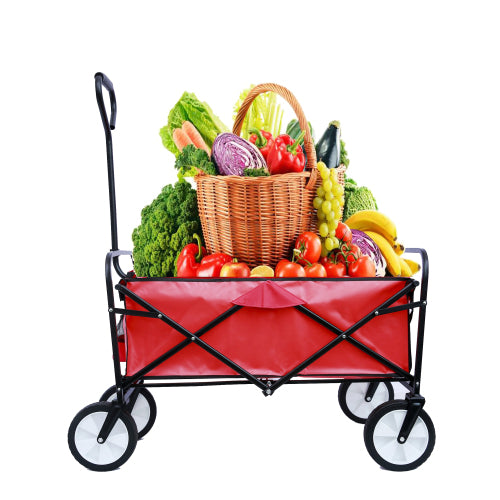 Segmart Folding Wagon Camp Cart, Outdoor Beach Wagon with Adjustable Handle & 2 Mesh Cup Holders, Utility Wagon Perfect for Camping, Beach, 150lbs, Red, S10484
