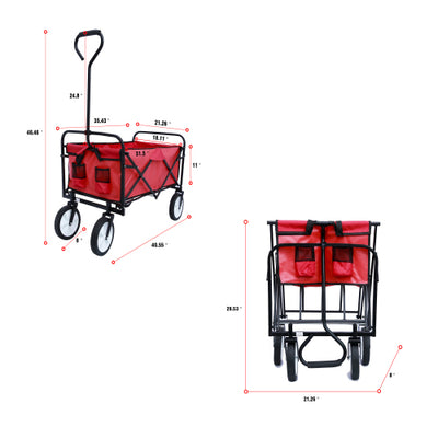 Segmart Folding Wagon Camp Cart, Outdoor Beach Wagon with Adjustable Handle & 2 Mesh Cup Holders, Utility Wagon Perfect for Camping, Beach, 150lbs, Red, S10484