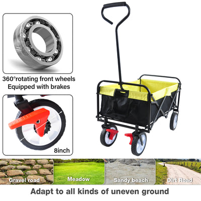 Segmart Wagon Utility Cart, Folding Outdoor Beach Wagon with Adjustable Handle & 2 Mesh Cup Holders, Wagon Perfect for Camping, Concerts, Sporting Events, Beach, 150lbs, Black + Yellow, S10484
