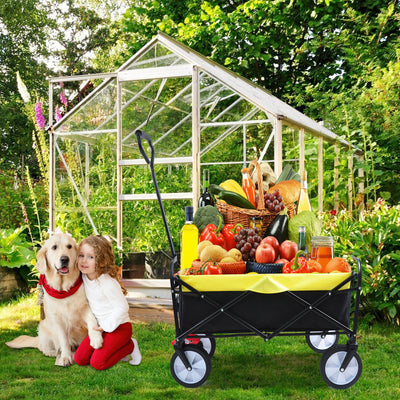 Segmart Wagon Utility Cart, Folding Outdoor Beach Wagon with Adjustable Handle & 2 Mesh Cup Holders, Wagon Perfect for Camping, Concerts, Sporting Events, Beach, 150lbs, Black + Yellow, S10484