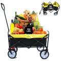 Segmart Wagon Utility Cart, Folding Outdoor Beach Wagon with Adjustable Handle & 2 Mesh Cup Holders, Wagon Perfect for Camping, Concerts, Sporting Events, Beach, 150lbs, Black + Yellow, S10484