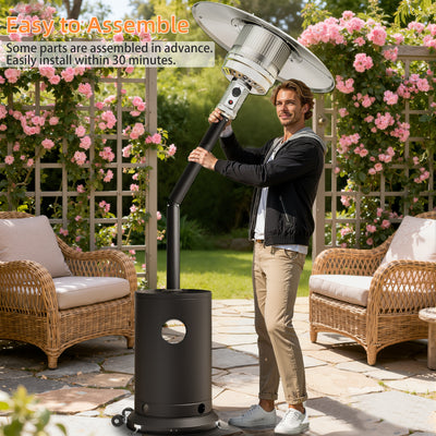 48,000 BTU Patio Heater for Outdoor Use, Propane Patio Heater with Table Design & Wheels, Commercial & Residential, Black