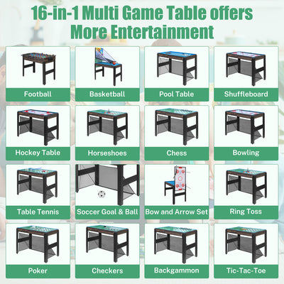 Segmart 16-in-1 Multi Combo Game Tables, Kids Compact Combination Game Tables w/Foosball, Air Hockey, Pool Table, Ping Pong, Basketball, Bow and Arrow Set for Home, Game Room, Family, Brown