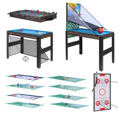 Segmart 16-in-1 Multi Combo Game Tables, Kids Compact Combination Game Tables w/Foosball, Air Hockey, Pool Table, Ping Pong, Basketball, Bow and Arrow Set for Home, Game Room, Family, Brown