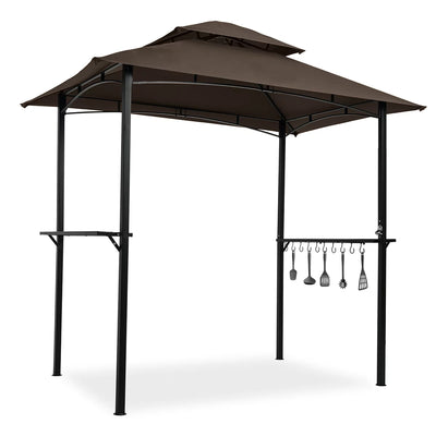 Gazebo for Beach, 5x8FT BBQ Grill Gazebo Canopy for Outside, Waterproof Patio Gazebo Tent with Hook and Bar Counters, BBQ Beach Sunshelter with Double Tier Soft Top Canopy and Steel Frame, L6074