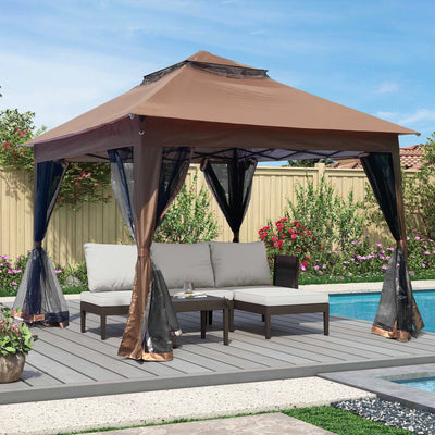 Segmart Outdoor Patio Gazebo 11'x 11', Pop Up Party Tent With Removable Zipper Netting, Shelter with Double Roofs, Mosquito Nettings and Privacy Screens for Backyard, Garden, Lawn, Coffee