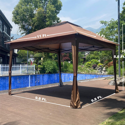 Segmart Outdoor Patio Gazebo 11'x 11', Pop Up Party Tent With Removable Zipper Netting, Shelter with Double Roofs, Mosquito Nettings and Privacy Screens for Backyard, Garden, Lawn, Coffee