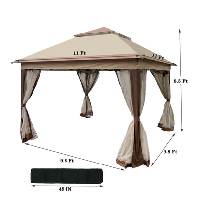 Segmart Outdoor Patio Gazebo 11'x 11', Pop Up Party Tent With Removable Zipper Netting, Shelter with Double Roofs, Mosquito Nettings and Privacy Screens for Backyard, Garden, Lawn, Beige