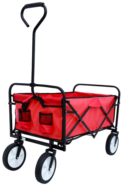 Grocery Wagon with Wheels Collapsible Cart, SEGMART Wagon for Groceries Foldable Wagon, Folding Wagons and Carts with Cup Holder & Adjustable Handle, Beach Wagon for Sand Park Camping, Red, H856