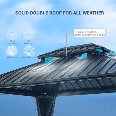 Segmart 12' x 12' Hardtop Gazebo Outdoor, Galvanized Steel Aluminum Metal Double Roof Gazebo with Netting and Curtains, Permanent Patio Gazebo Pavilion for Backyard, Deck, Lawn, Gray