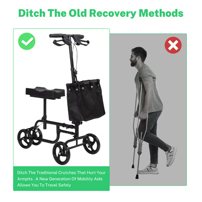 Segmart Knee Scooter for Broken Foot for Adults, Foldable Knee Walker with Basket Dual Braking System for Ankle and Foot Injured, Best Crutches Alternative, 330 lbs, Black