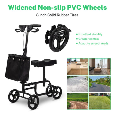 Segmart Knee Scooter for Broken Foot for Adults, Foldable Knee Walker with Basket Dual Braking System for Ankle and Foot Injured, Best Crutches Alternative, 330 lbs, Black